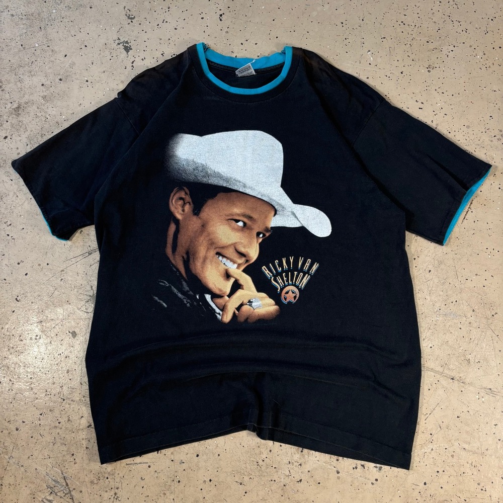 vintage 90s ricky van shelton country music double sleeve t-shirt mens size xl